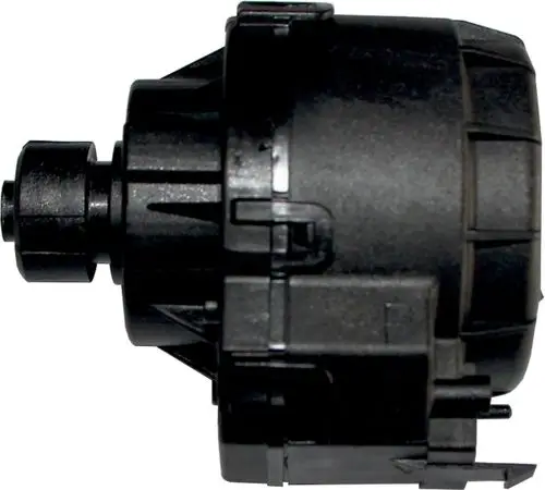 Motor eines Dreiwege-Ventils, hergestellt von Wolf, aus schwarzem Kunststoff mit Anschlussstück und Montageclips.